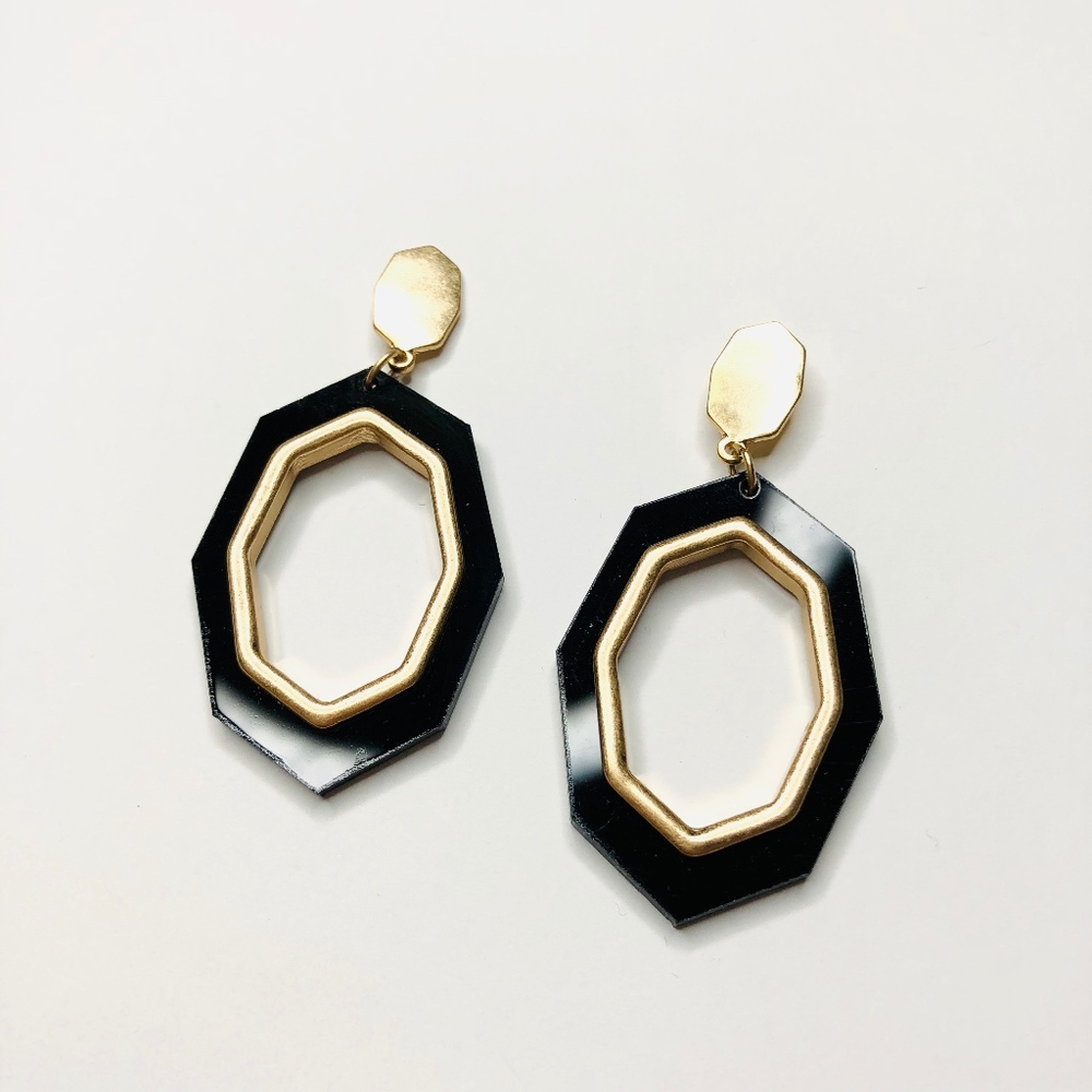 Kimora Celluloid Metal Octagon Hoop Dangle Earring - Picture 4 of 8